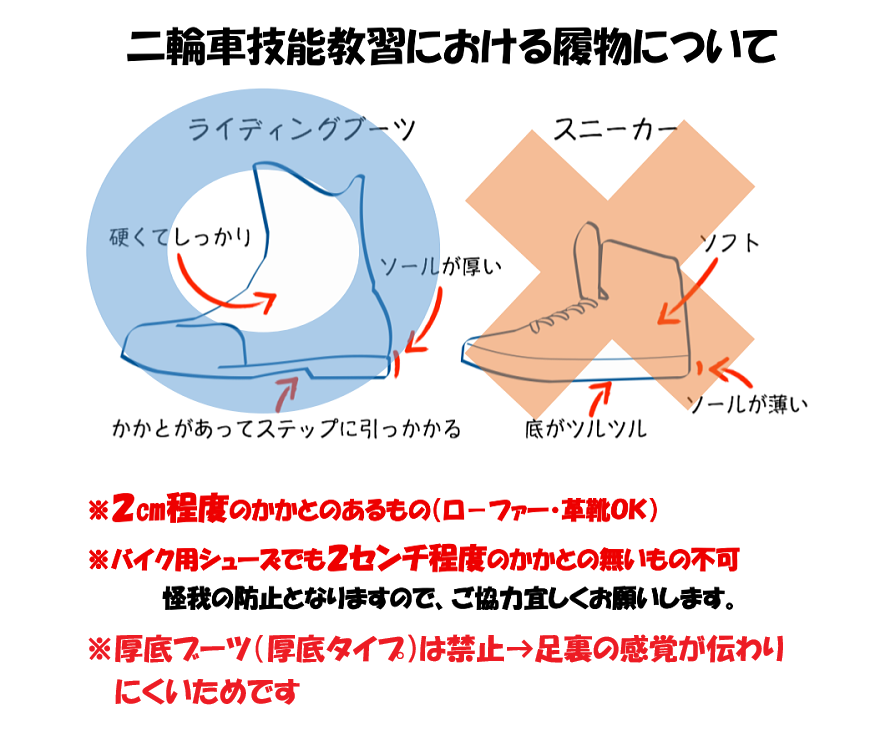 二輪車技能教習における履物について